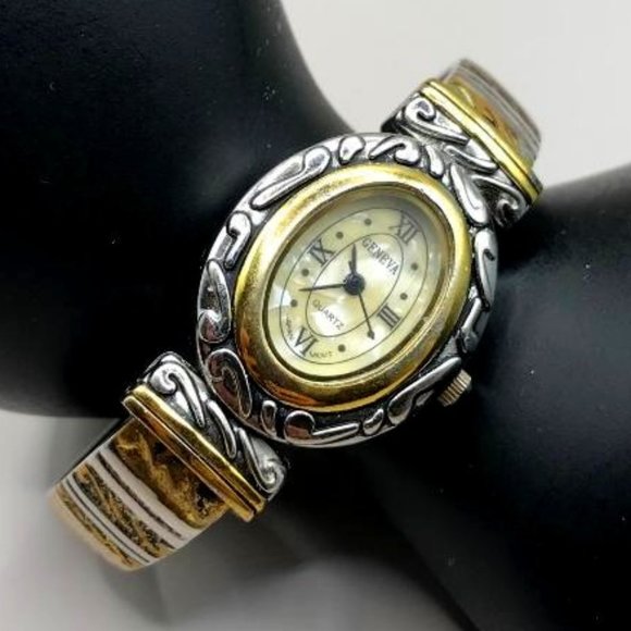 Geneva Accessories - Geneva Silver & Gold-Tone Hinged Cuff Watch